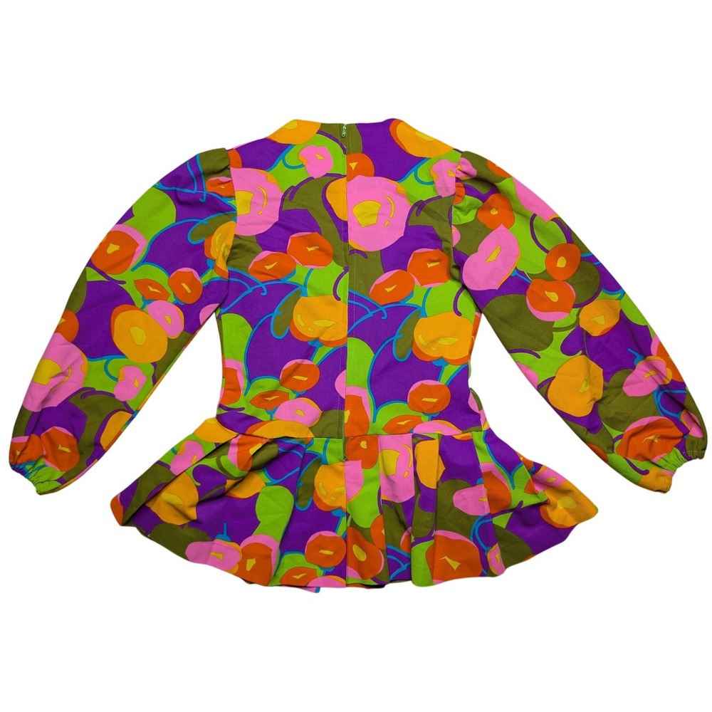 Vintage‎ Zazie Small Bright Rainbow Floral 90s Long Sleeve Peplum Fitted Top - Picture 2 of 6